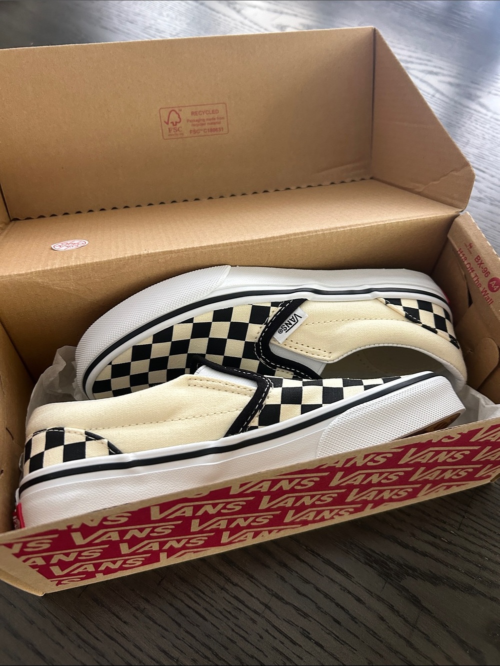 Vans Asher kids  Slip-On Checkerboard Sneakers - Black & Cream